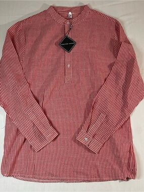 IMAN Red & White Striped Band Collar Shirt